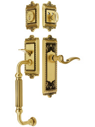 Windsor Entry Lock Set in Antique Brass Finish with Left-Handed Bellagio Lever and